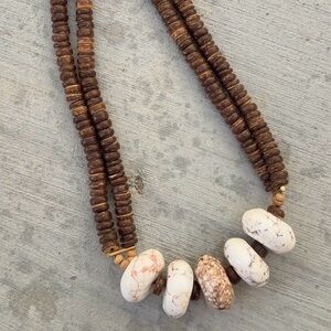Sterling Silver Genuine Stone & Wood Bead Necklace